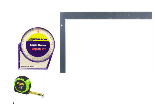 Calibration Station validation kit with calibrated square, calibrated angle finder and calibrated tape measure